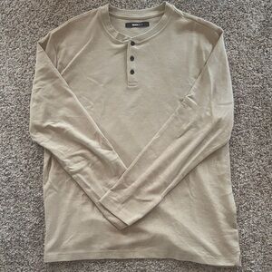 Fashion Nova Men's Beige Long Sleeve Henley